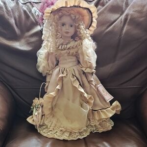 Charming Porcelain Doll in Beige Dress
